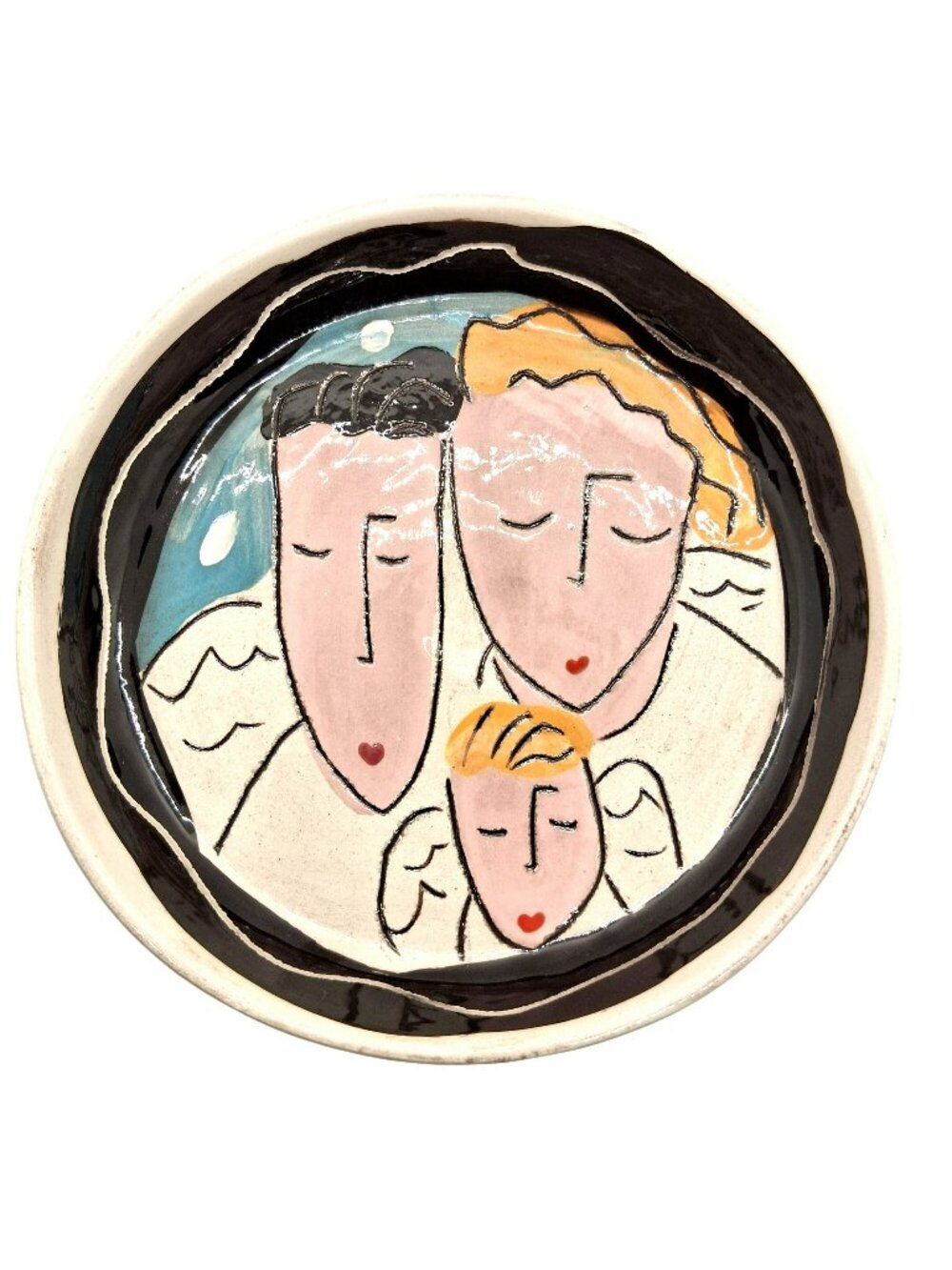 SANDRA MAGSAMEN Pottery Plate Family Angels Art Inspiration Decor Hand-painted
